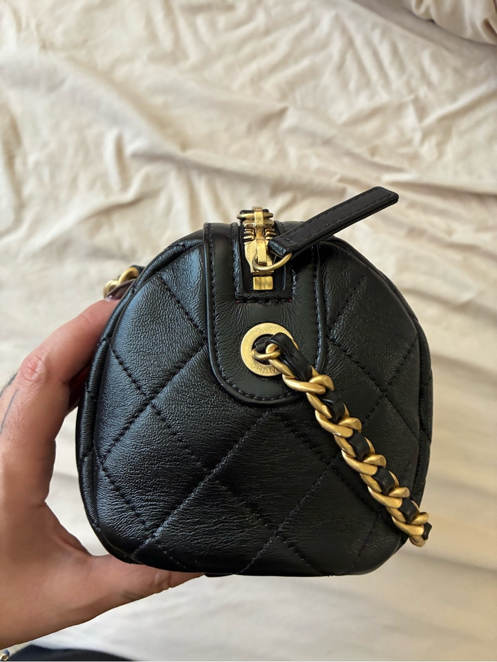 Chanel Black Quilted Barrel Shoulder Bag with Gold Chain - Picture 5 of 11